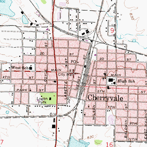 Topographic Map of Cherryvale City Hall, KS