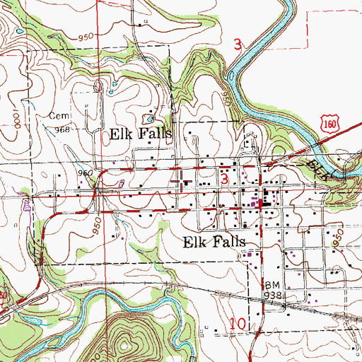 Topographic Map of Elk Falls City Hall, KS