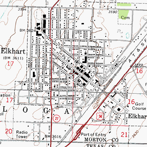 Topographic Map of Elkhart City Hall, KS