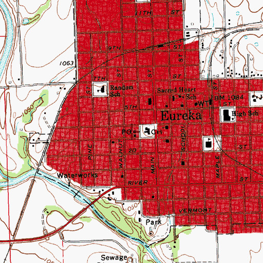Topographic Map of Eureka City Hall, KS