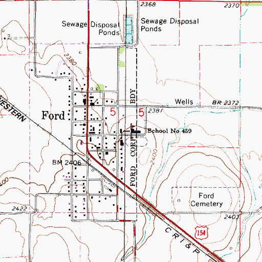 Topographic Map of Ford City Hall, KS