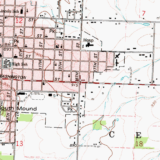 Topographic Map of Fredonia City Hall, KS