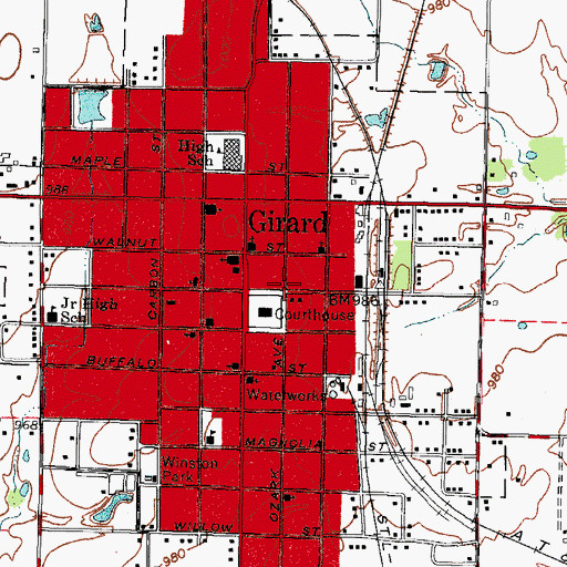 Topographic Map of Girard City Hall, KS