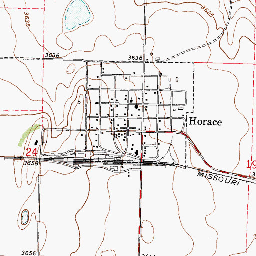 Topographic Map of Horrace City Hall, KS