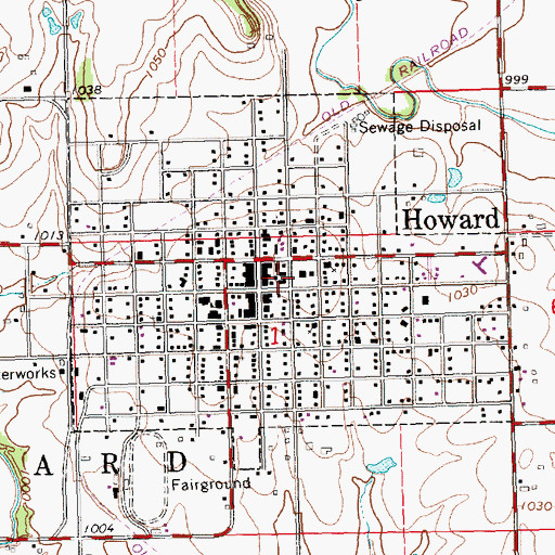 Topographic Map of Howard City Hall, KS