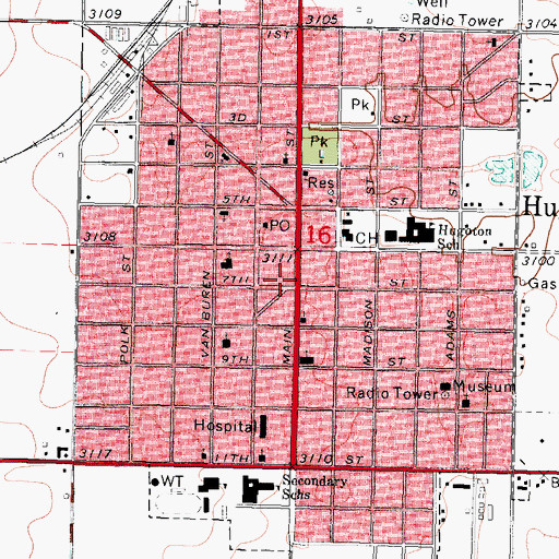 Topographic Map of Hugoton City Hall, KS