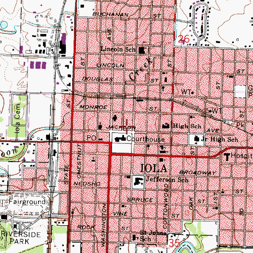 Topographic Map of Iola City Hall, KS