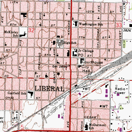 Topographic Map of Liberal City Hall, KS