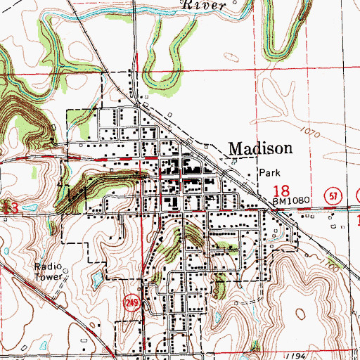 Topographic Map of Madison City Hall, KS
