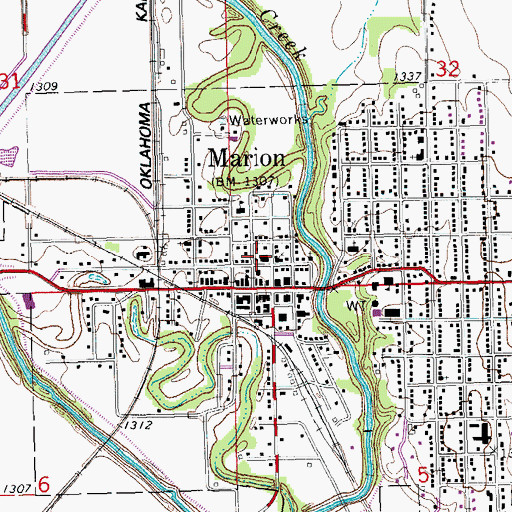 Topographic Map of Marion City Hall, KS