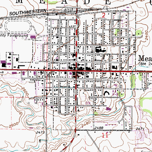 Topographic Map of Meade City Hall, KS