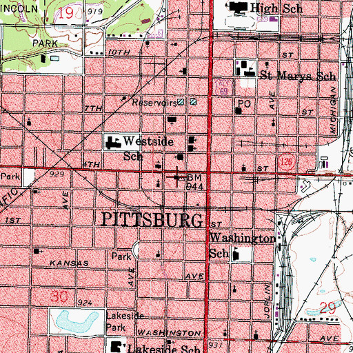 Topographic Map of Pittsburg City Hall, KS