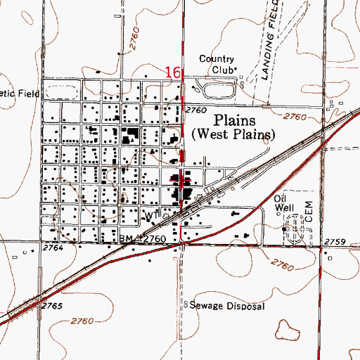 Topographic Map of Plains City Hall, KS