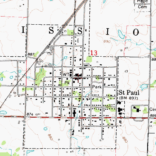 Topographic Map of Saint Paul City Hall, KS