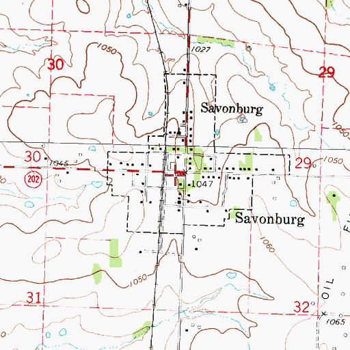 Topographic Map of Savonburg City Hall, KS