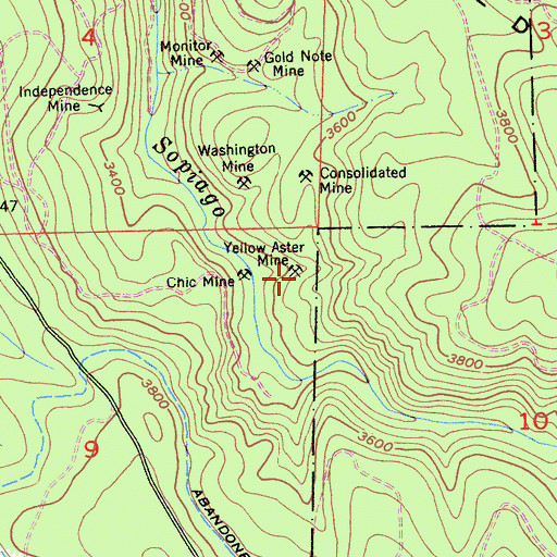 Topographic Map of Yellow Aster Mine, CA