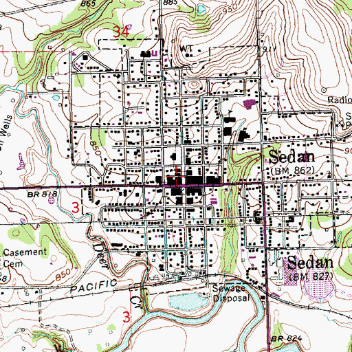 Topographic Map of Sedan City Hall, KS