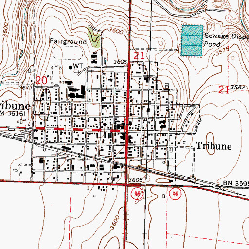 Topographic Map of Tribune City Hall, KS
