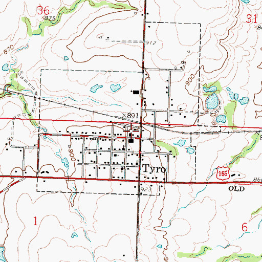 Topographic Map of Tyro City Hall, KS