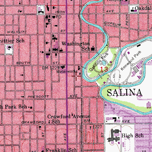 Topographic Map of Salina Water Treatment Plant, KS