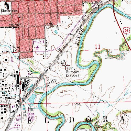Topographic Map of El Dorado Wastewater Treatment Facility, KS