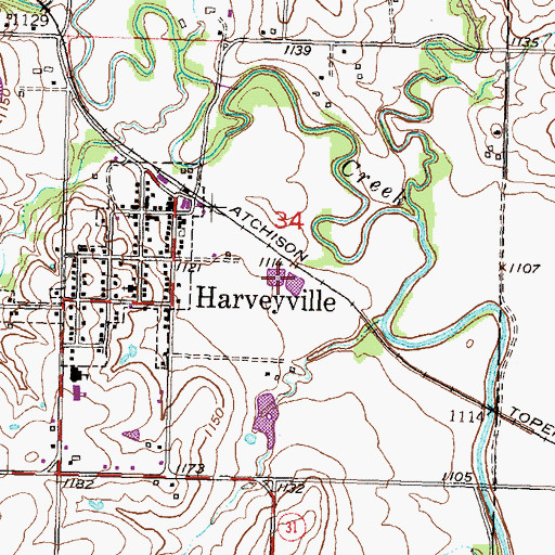 Topographic Map of Harveyville Sewer Treatment Plant, KS