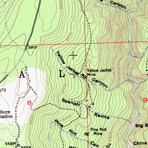 Topographic Map of Yellow Jacket Mine, CA