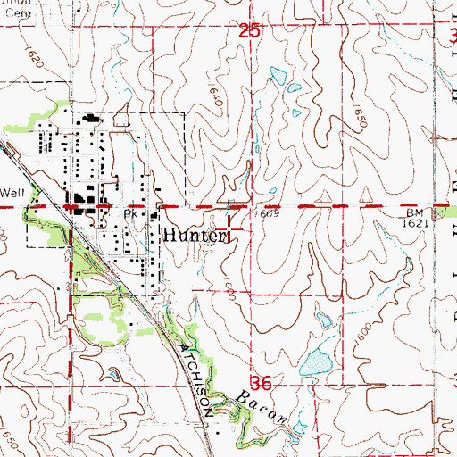 Topographic Map of Hunter Wastewater Plant, KS
