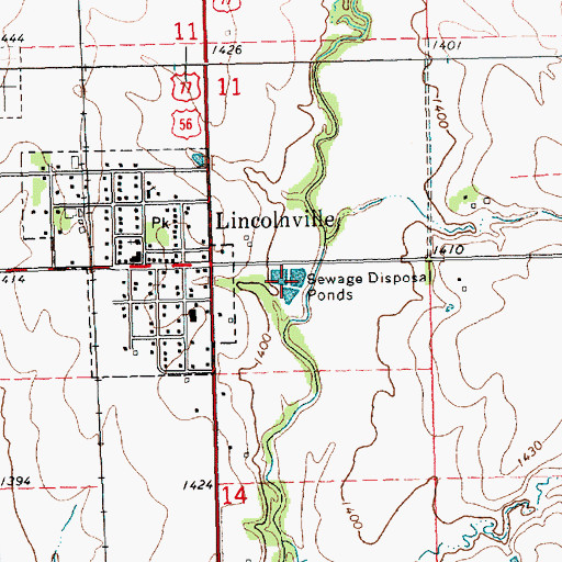 Topographic Map of Lincolnville Wastewater Plant, KS