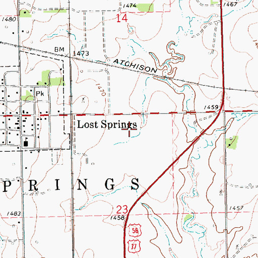 Topographic Map of Lost Springs Wastewater Plant, KS