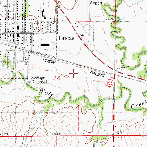 Topographic Map of Lucas Wastewater Treatment Facility, KS