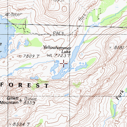 Topographic Map of Yellowhammer Lake, CA