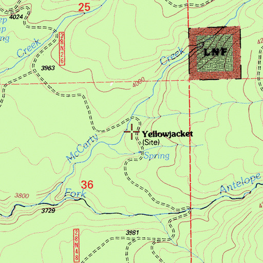 Topographic Map of Yellowjacket, CA