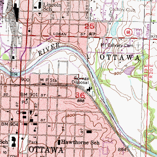 Topographic Map of Ottawa Wastewater Plant, KS