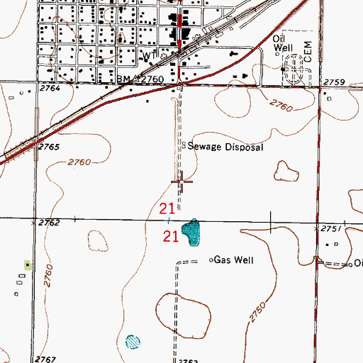 Topographic Map of Plains Wastewater Plant, KS