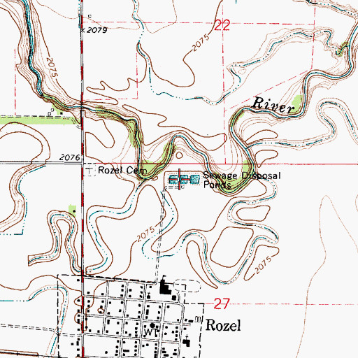 Topographic Map of Rozel Wastewater Plant, KS