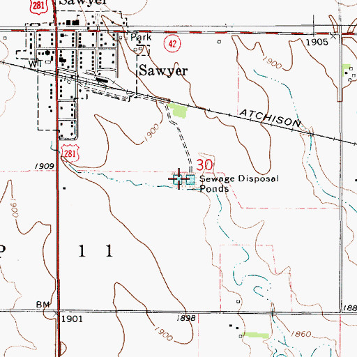 Topographic Map of Sawyer Wastewater Plant, KS
