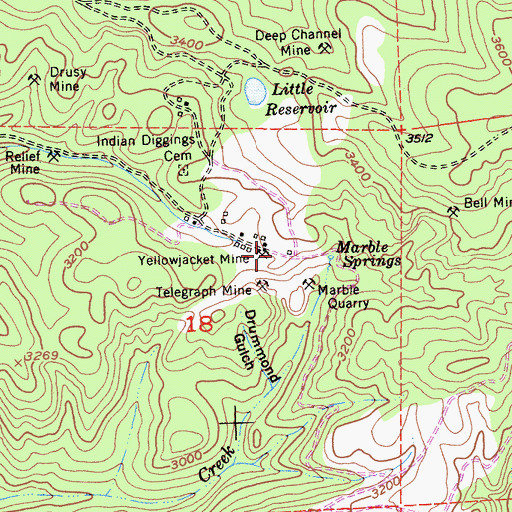 Topographic Map of Yellowjacket Mine, CA