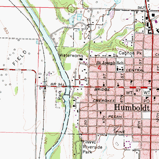 Topographic Map of Humboldt Water Works, KS