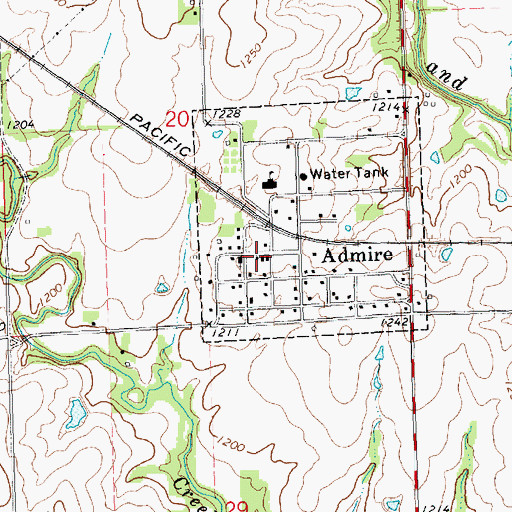 Topographic Map of Admire Post Office, KS