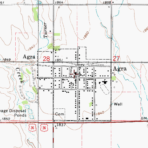 Topographic Map of Agra Post Office, KS