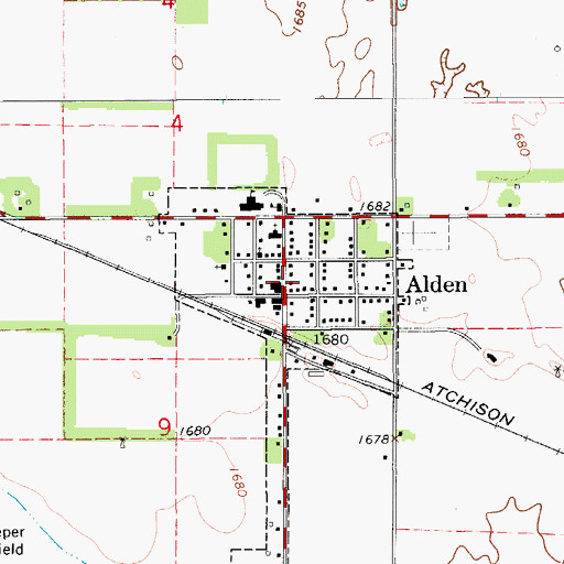 Topographic Map of Alden Post Office, KS