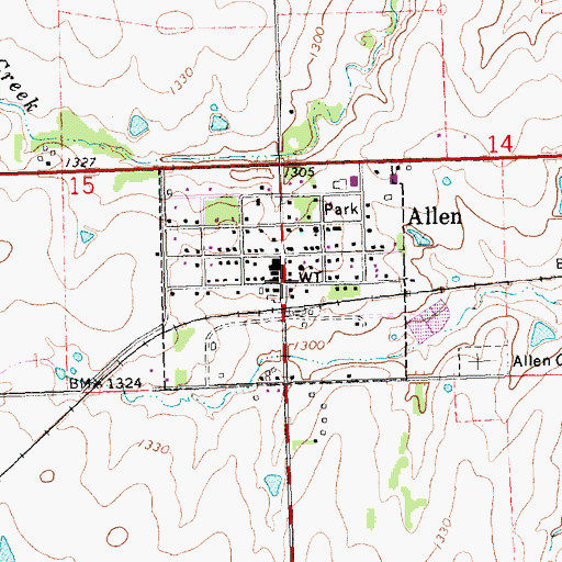 Topographic Map of Allen Post Office, KS