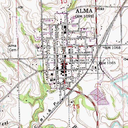 Topographic Map of Alma Post Office, KS