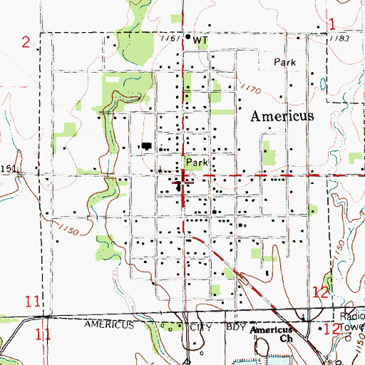Topographic Map of Americus Post Office, KS