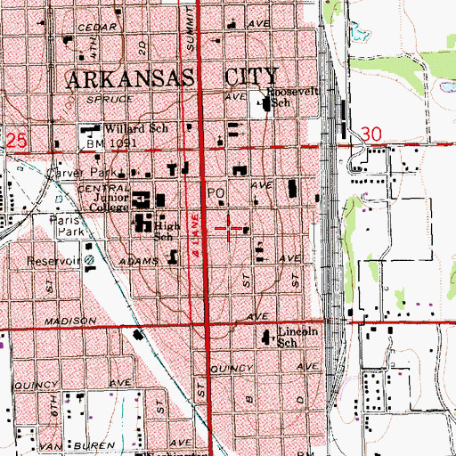 Topographic Map of Arkansas City Post Office, KS