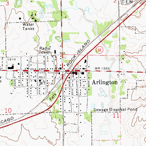 Topographic Map of Arlington Post Office, KS