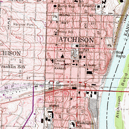 Topographic Map of Atchison Post Office, KS