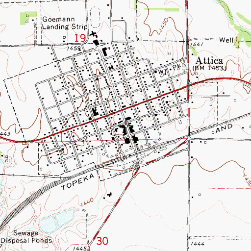 Topographic Map of Attica Post Office, KS