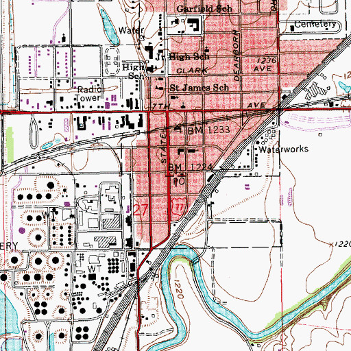 Topographic Map of Augusta Post Office, KS